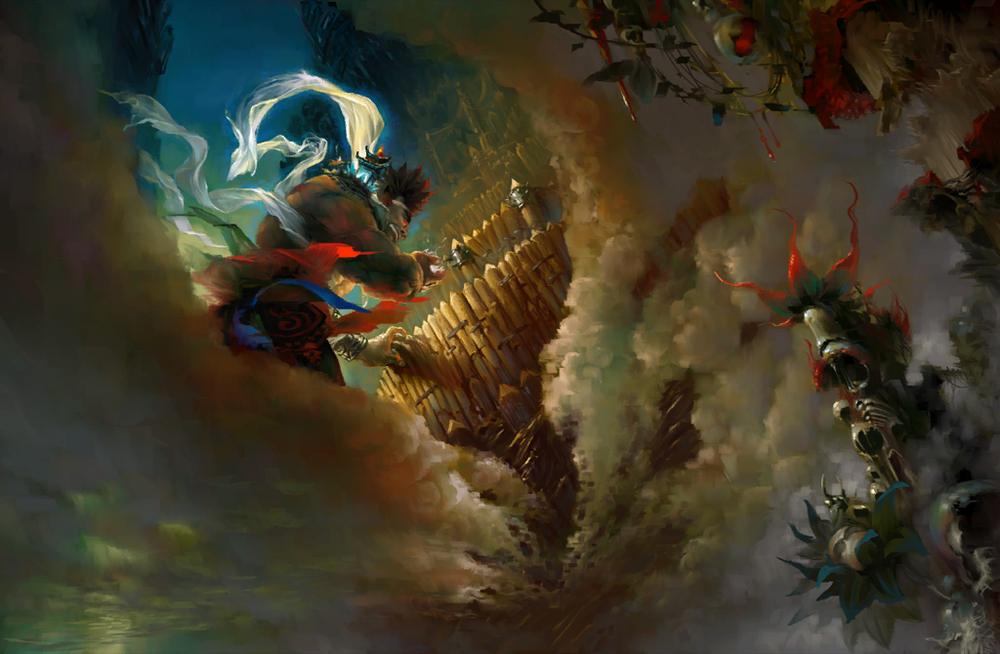 A siege under a burning sky, from the client's loading art